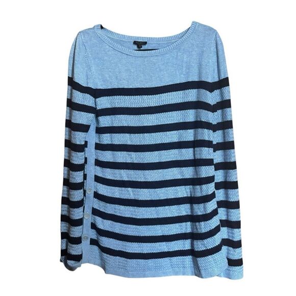Talbots Tunic Sweater Womens Medium Blue Multicolor Stripe Pullover Boat Neck - Picture 1 of 9